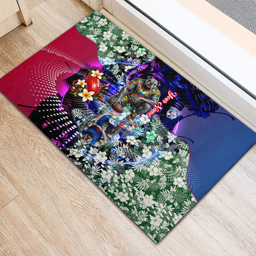 Personalized Western Bulldogs Football Rubber Doormat Tropical Hibiscus Flowers - Pacific Fusion Style