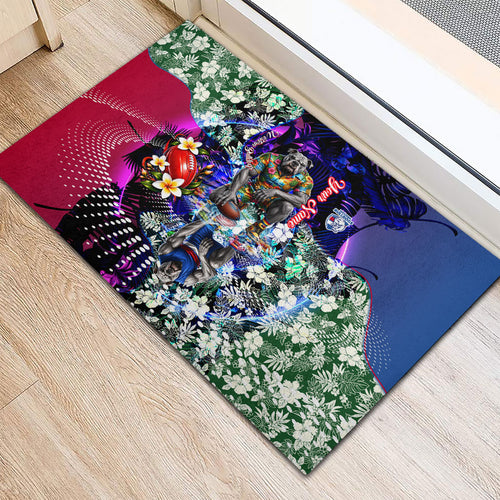 Personalized Western Bulldogs Football Rubber Doormat Tropical Hibiscus Flowers - Pacific Fusion Style