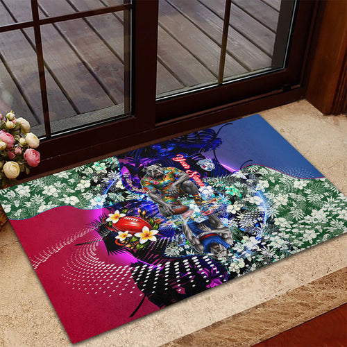 Personalized Western Bulldogs Football Rubber Doormat Tropical Hibiscus Flowers - Pacific Fusion Style