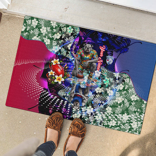 Personalized Western Bulldogs Football Rubber Doormat Tropical Hibiscus Flowers - Pacific Fusion Style