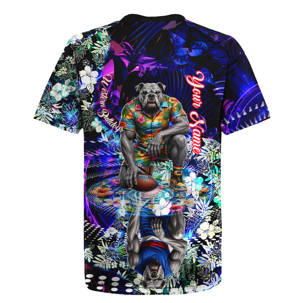 Personalized Western Bulldogs Football Rugby Jersey Tropical Hibiscus Flowers - Pacific Fusion Style
