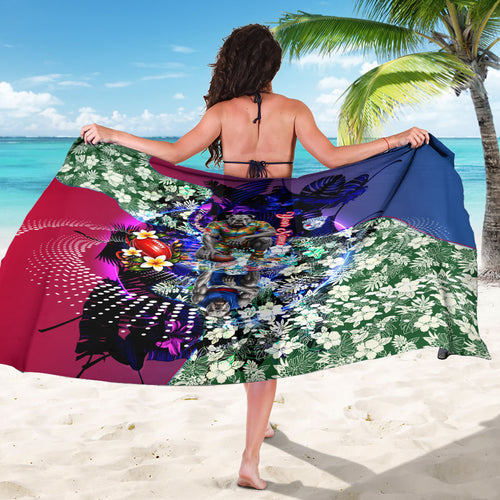 Personalized Western Bulldogs Football Sarong Tropical Hibiscus Flowers - Pacific Fusion Style