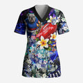 Personalized Western Bulldogs Football Scrub Top Tropical Hibiscus Flowers - Pacific Fusion Style