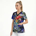 Personalized Western Bulldogs Football Scrub Top Tropical Hibiscus Flowers - Pacific Fusion Style