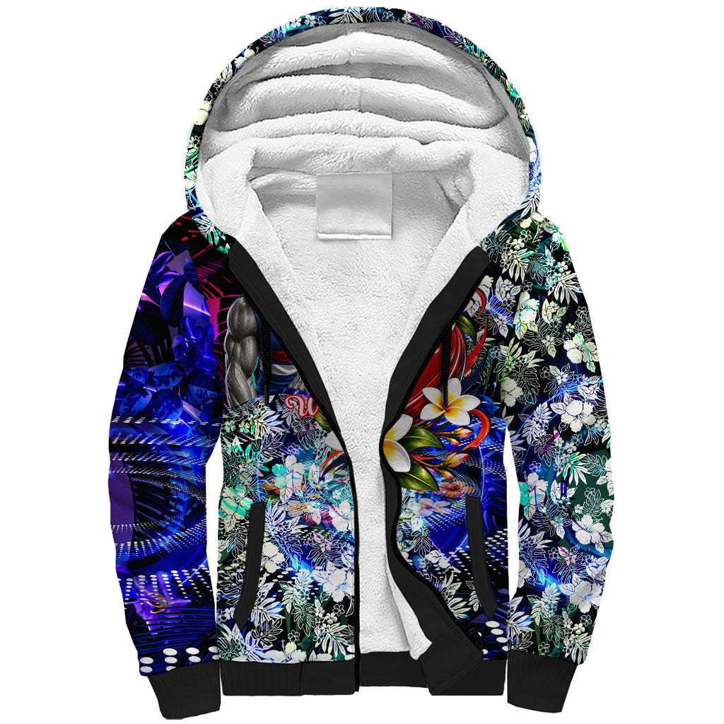 Personalized Western Bulldogs Football Sherpa Hoodie Tropical Hibiscus Flowers - Pacific Fusion Style