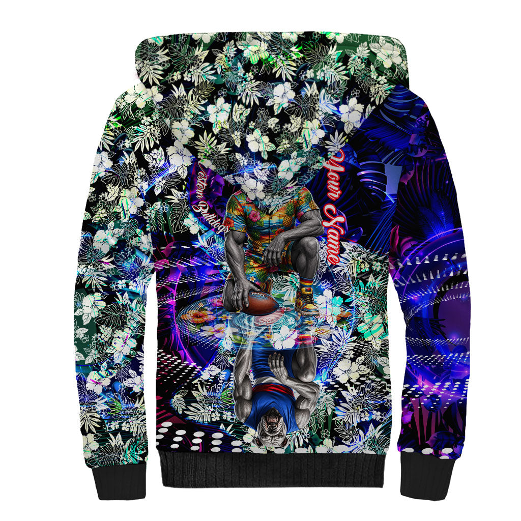 Personalized Western Bulldogs Football Sherpa Hoodie Tropical Hibiscus Flowers - Pacific Fusion Style