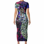 Personalized Western Bulldogs Football Short Sleeve Bodycon Dress Tropical Hibiscus Flowers - Pacific Fusion Style