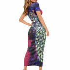 Personalized Western Bulldogs Football Short Sleeve Bodycon Dress Tropical Hibiscus Flowers - Pacific Fusion Style