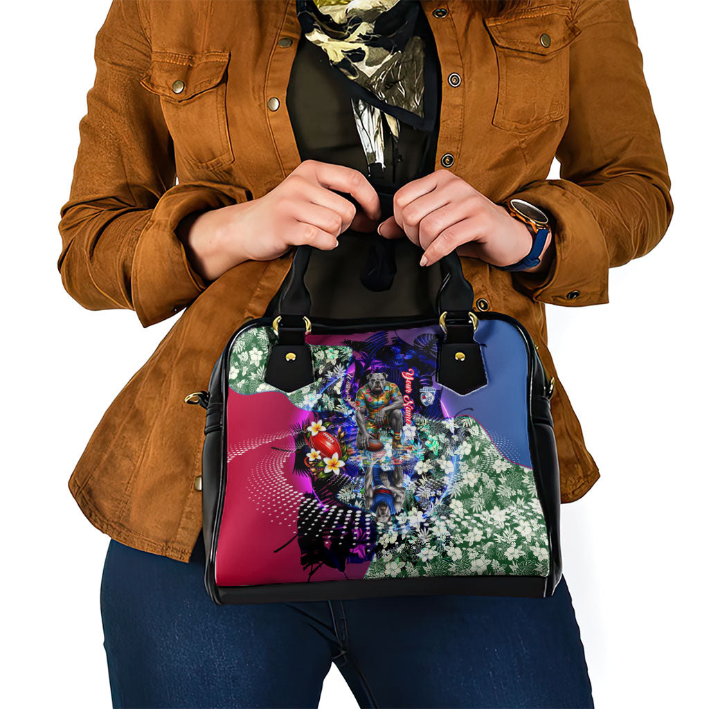 Personalized Western Bulldogs Football Shoulder Handbag Tropical Hibiscus Flowers - Pacific Fusion Style
