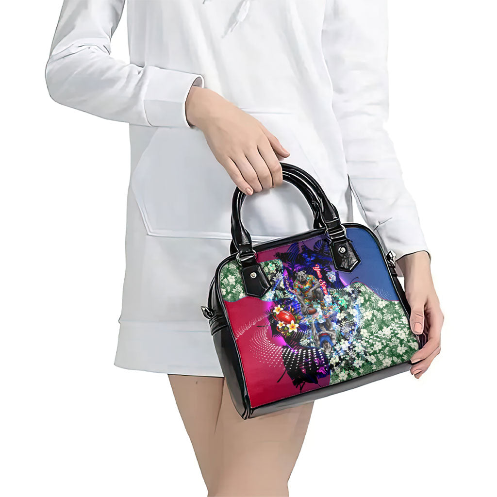 Personalized Western Bulldogs Football Shoulder Handbag Tropical Hibiscus Flowers - Pacific Fusion Style