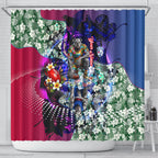 Personalized Western Bulldogs Football Shower Curtain Tropical Hibiscus Flowers - Pacific Fusion Style