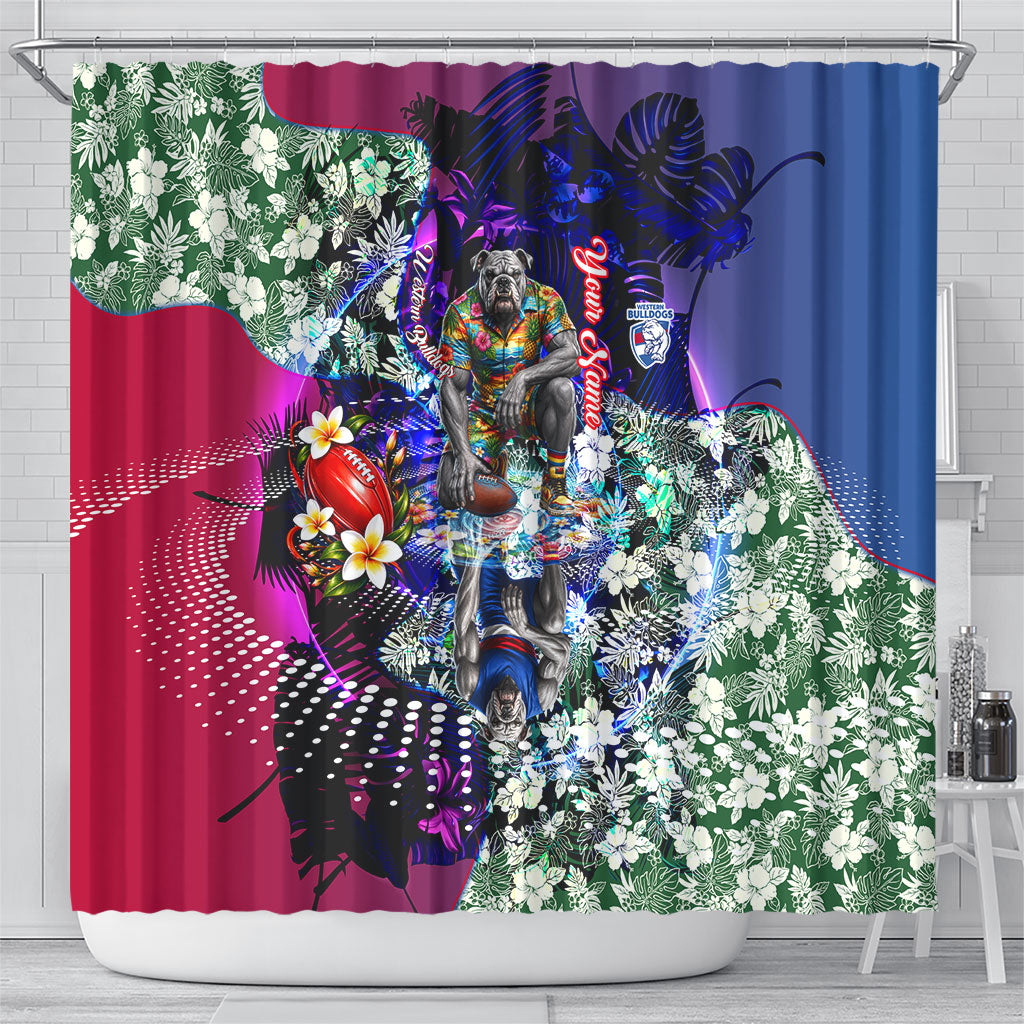 Personalized Western Bulldogs Football Shower Curtain Tropical Hibiscus Flowers - Pacific Fusion Style