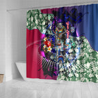 Personalized Western Bulldogs Football Shower Curtain Tropical Hibiscus Flowers - Pacific Fusion Style