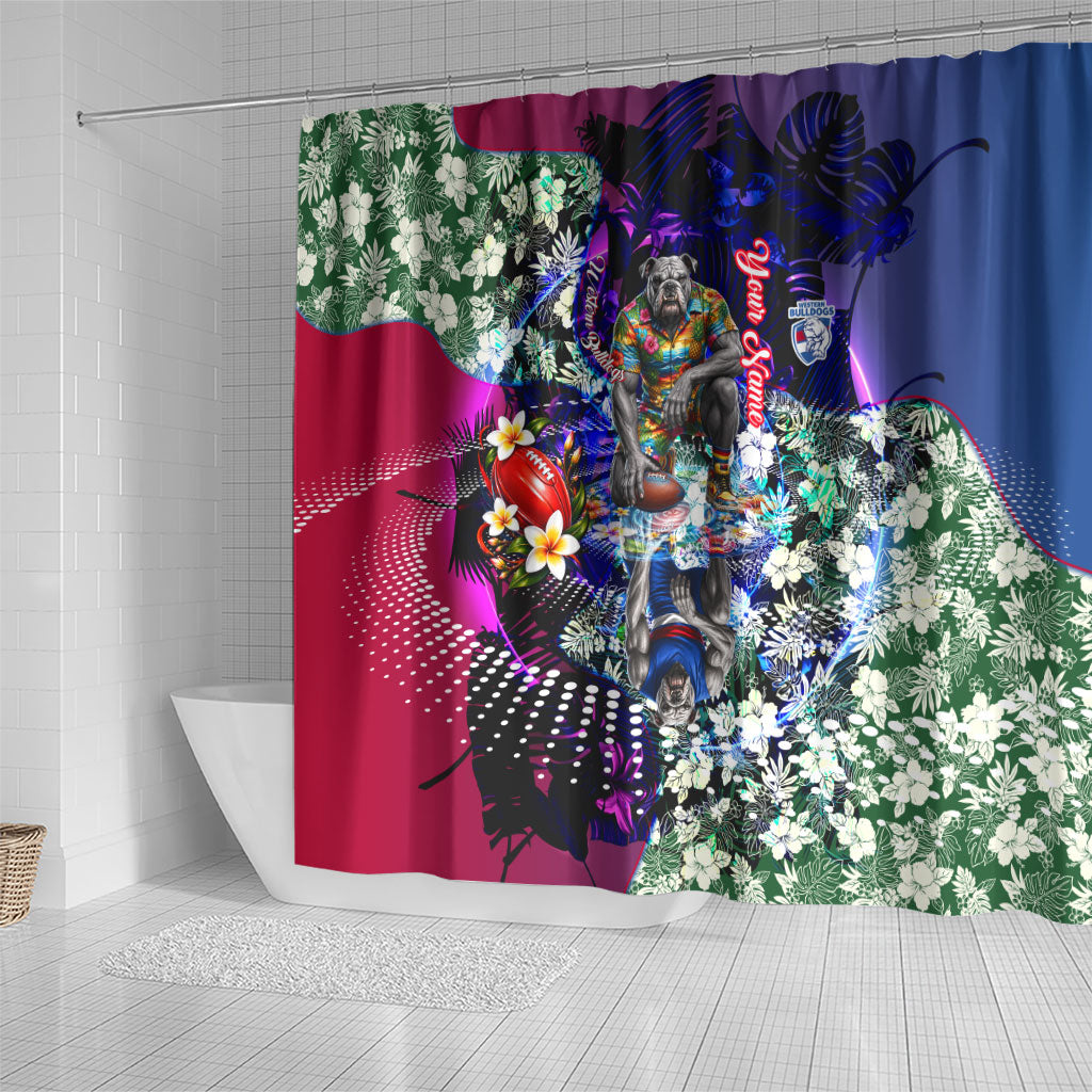 Personalized Western Bulldogs Football Shower Curtain Tropical Hibiscus Flowers - Pacific Fusion Style