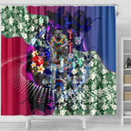 Personalized Western Bulldogs Football Shower Curtain Tropical Hibiscus Flowers - Pacific Fusion Style