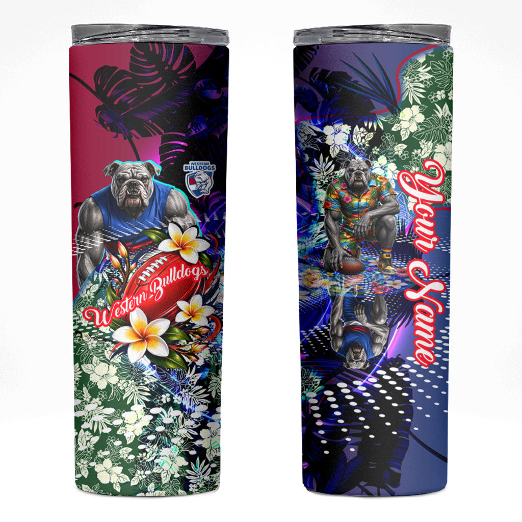 Personalized Western Bulldogs Football Skinny Tumbler Tropical Hibiscus Flowers - Pacific Fusion Style