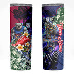 Personalized Western Bulldogs Football Skinny Tumbler Tropical Hibiscus Flowers - Pacific Fusion Style
