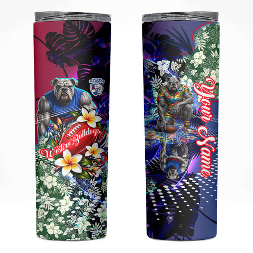 Personalized Western Bulldogs Football Skinny Tumbler Tropical Hibiscus Flowers - Pacific Fusion Style