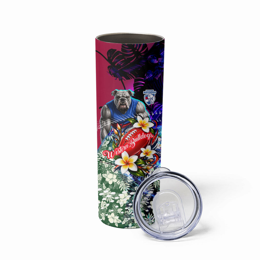 Personalized Western Bulldogs Football Skinny Tumbler Tropical Hibiscus Flowers - Pacific Fusion Style