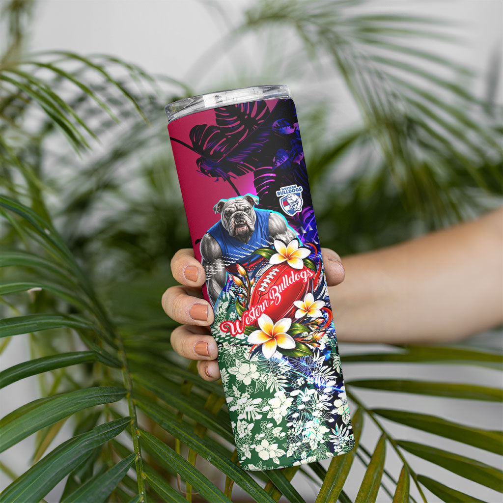 Personalized Western Bulldogs Football Skinny Tumbler Tropical Hibiscus Flowers - Pacific Fusion Style