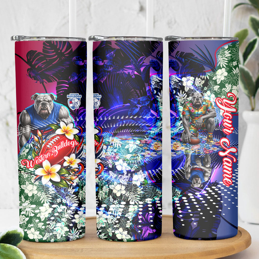 Personalized Western Bulldogs Football Skinny Tumbler Tropical Hibiscus Flowers - Pacific Fusion Style