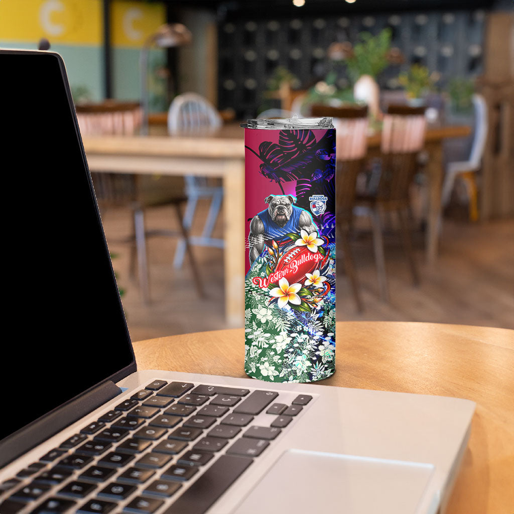 Personalized Western Bulldogs Football Skinny Tumbler Tropical Hibiscus Flowers - Pacific Fusion Style