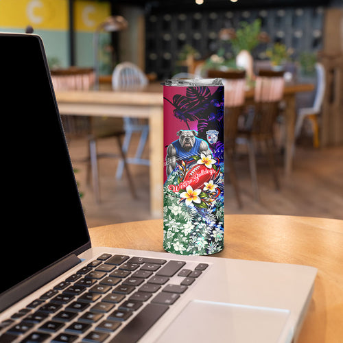 Personalized Western Bulldogs Football Skinny Tumbler Tropical Hibiscus Flowers - Pacific Fusion Style