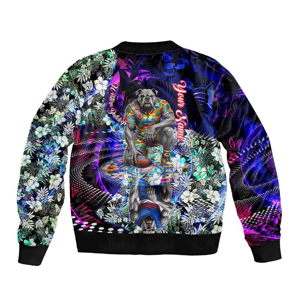 Personalized Western Bulldogs Football Sleeve Zip Bomber Jacket Tropical Hibiscus Flowers - Pacific Fusion Style