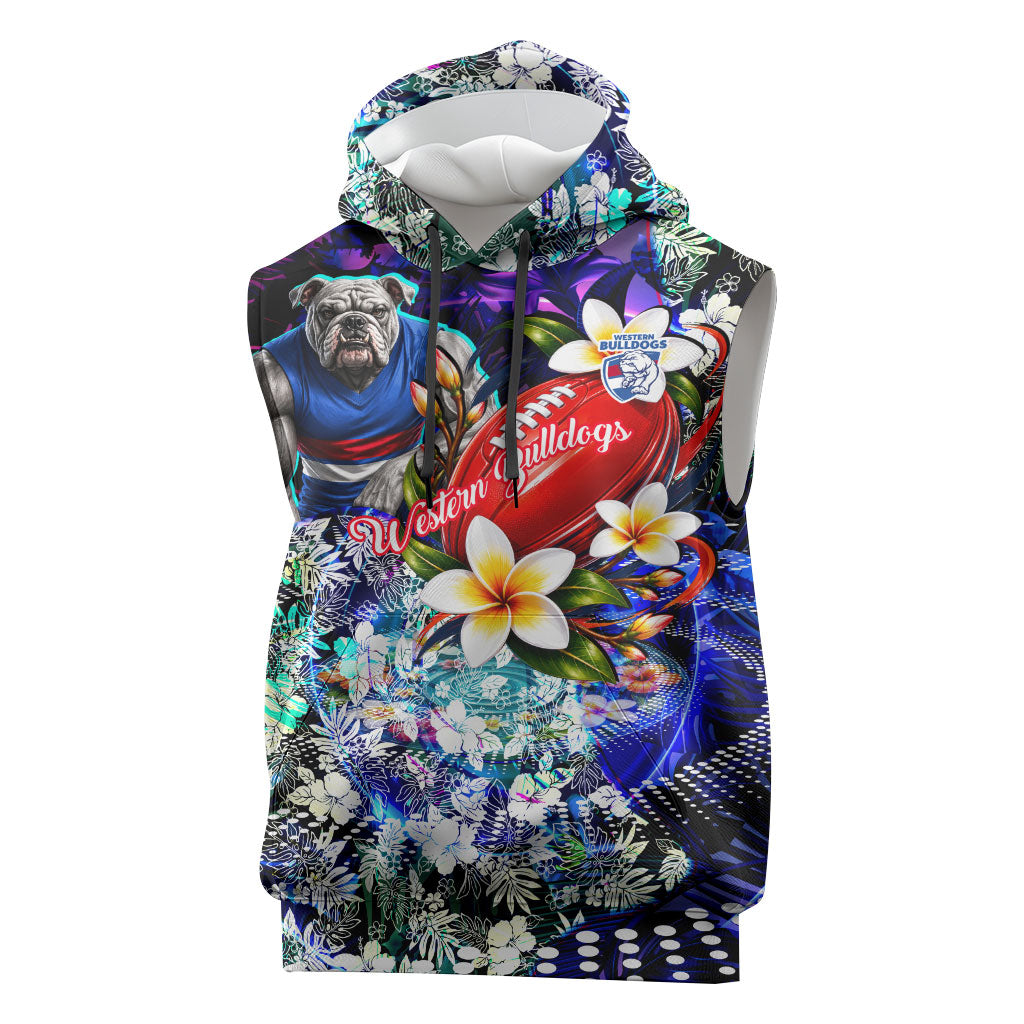 Personalized Western Bulldogs Football Sleeveless Hoodie Tropical Hibiscus Flowers - Pacific Fusion Style