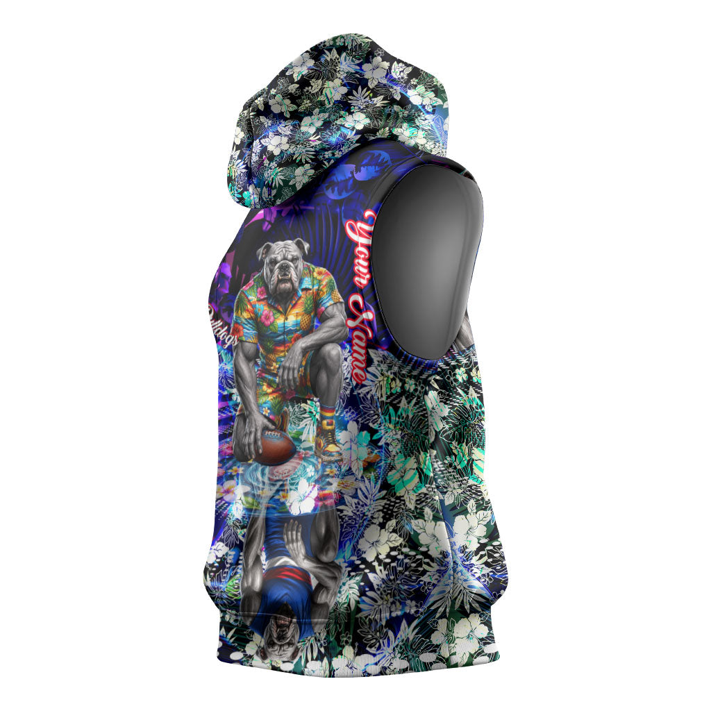 Personalized Western Bulldogs Football Sleeveless Hoodie Tropical Hibiscus Flowers - Pacific Fusion Style