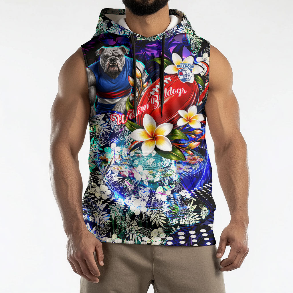 Personalized Western Bulldogs Football Sleeveless Hoodie Tropical Hibiscus Flowers - Pacific Fusion Style