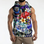 Personalized Western Bulldogs Football Sleeveless Hoodie Tropical Hibiscus Flowers - Pacific Fusion Style