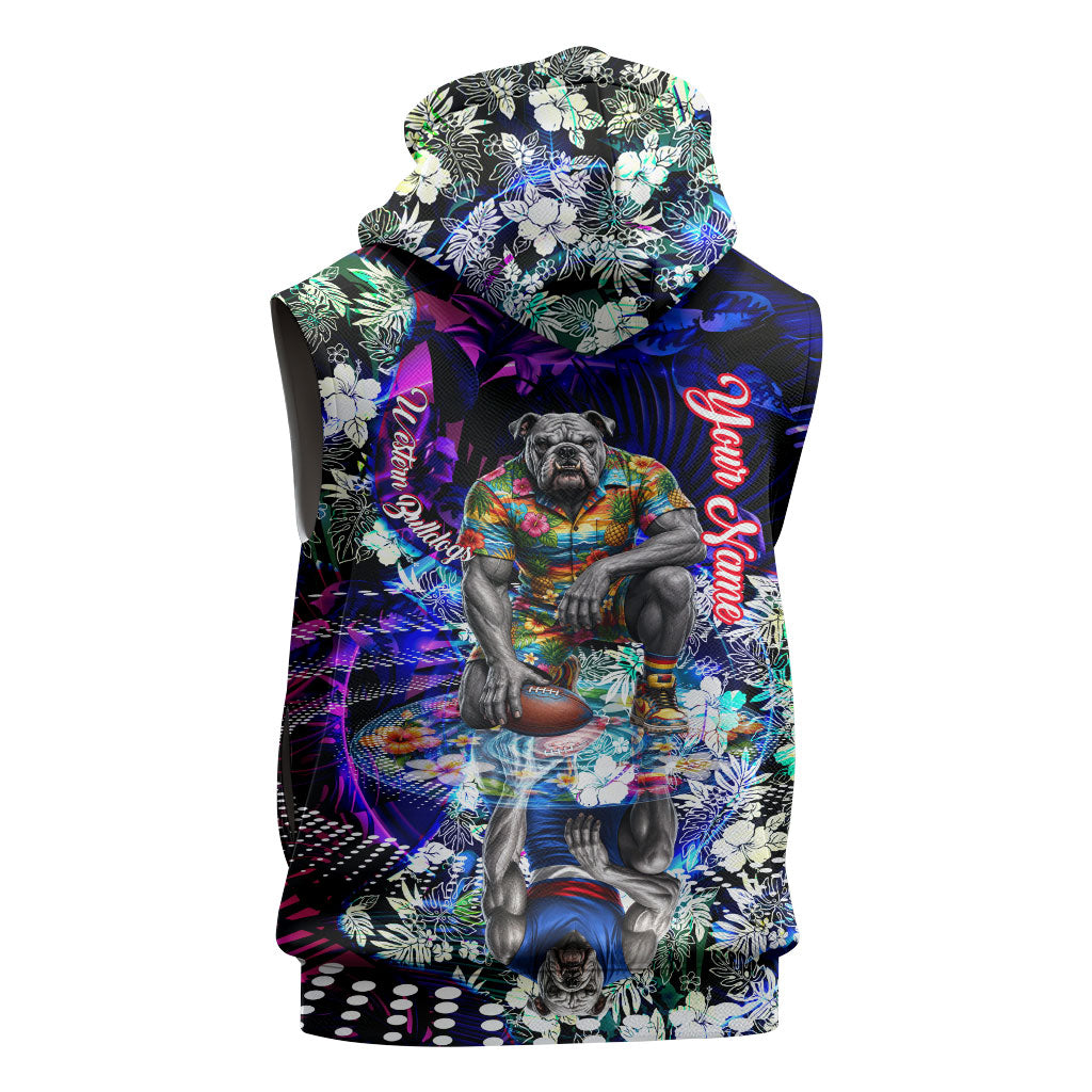 Personalized Western Bulldogs Football Sleeveless Zip Hoodie Tropical Hibiscus Flowers - Pacific Fusion Style