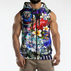 Personalized Western Bulldogs Football Sleeveless Zip Hoodie Tropical Hibiscus Flowers - Pacific Fusion Style