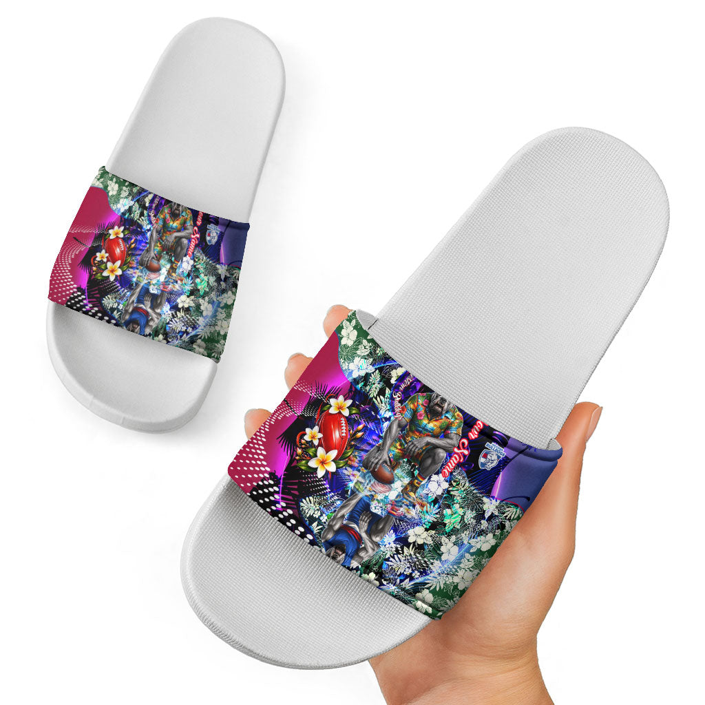 Personalized Western Bulldogs Football Slide Sandals Tropical Hibiscus Flowers - Pacific Fusion Style
