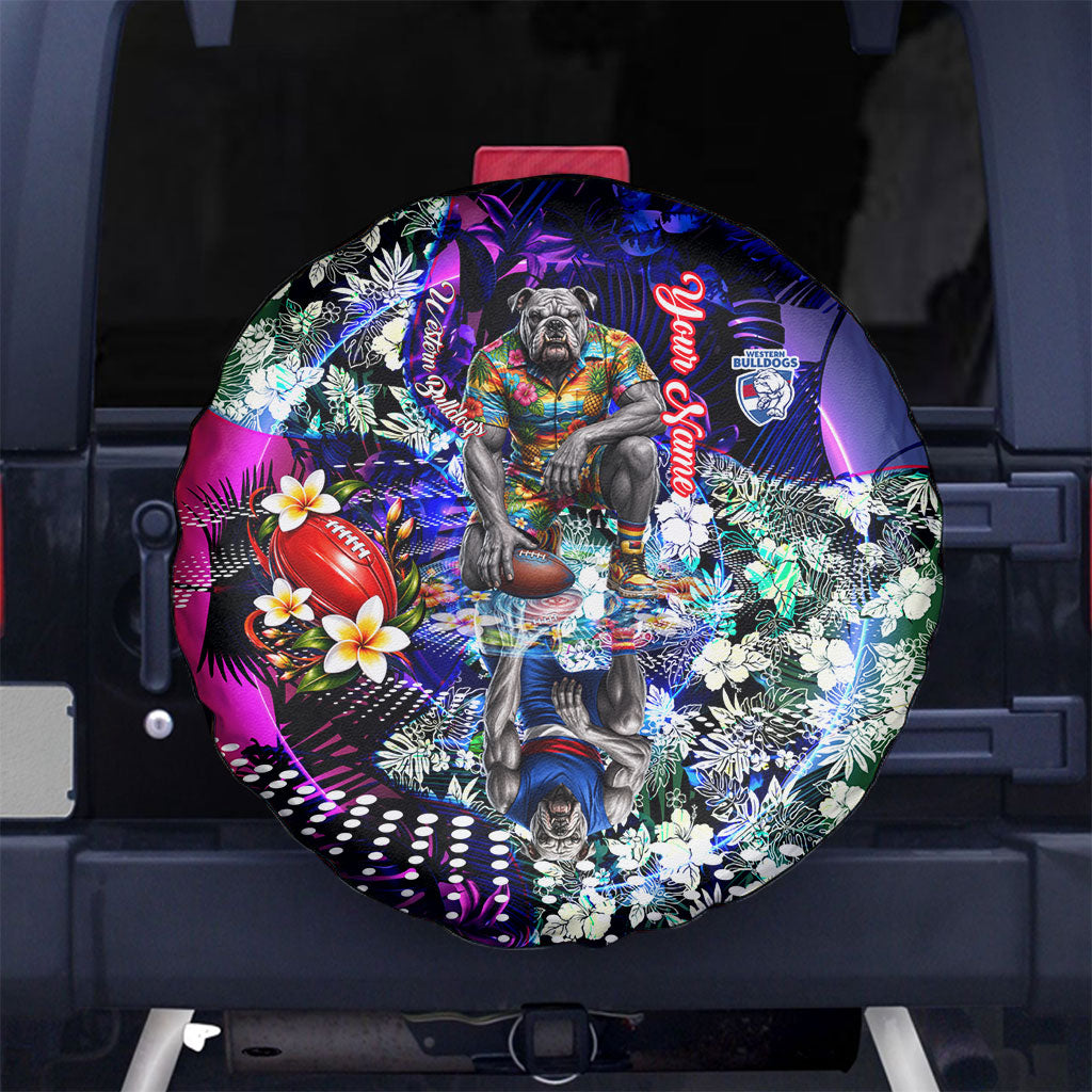 Personalized Western Bulldogs Football Spare Tire Cover Tropical Hibiscus Flowers - Pacific Fusion Style