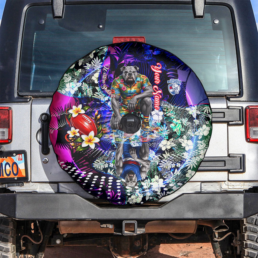 Personalized Western Bulldogs Football Spare Tire Cover Tropical Hibiscus Flowers - Pacific Fusion Style