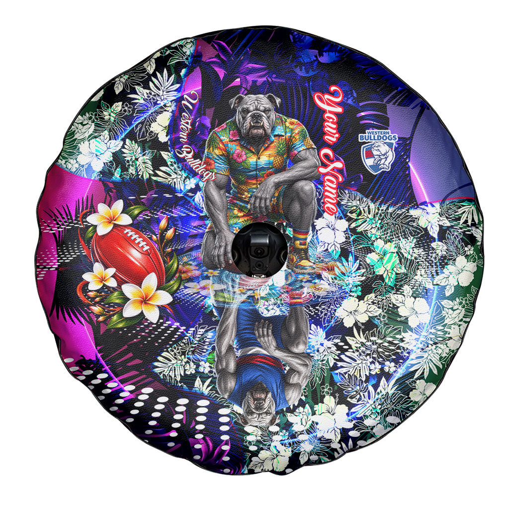 Personalized Western Bulldogs Football Spare Tire Cover Tropical Hibiscus Flowers - Pacific Fusion Style