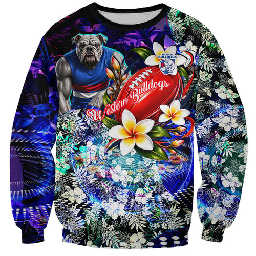 Personalized Western Bulldogs Football Sweatshirt Tropical Hibiscus Flowers - Pacific Fusion Style