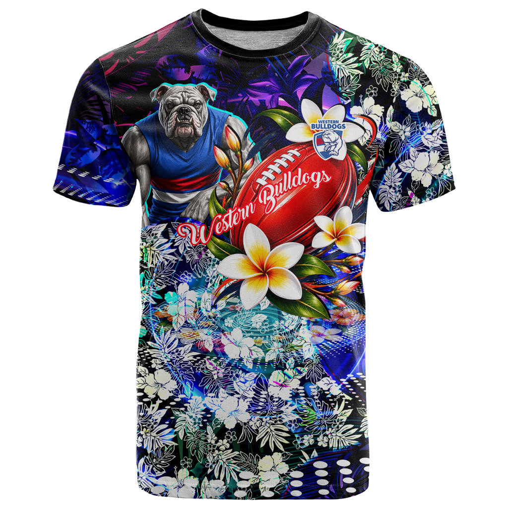 Personalized Western Bulldogs Football T Shirt Tropical Hibiscus Flowers - Pacific Fusion Style