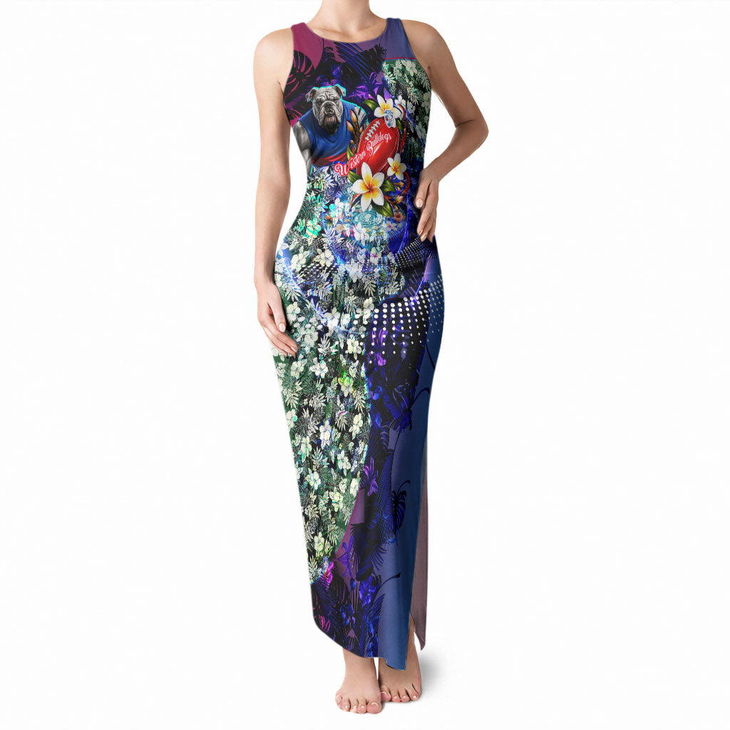 Personalized Western Bulldogs Football Tank Maxi Dress Tropical Hibiscus Flowers - Pacific Fusion Style