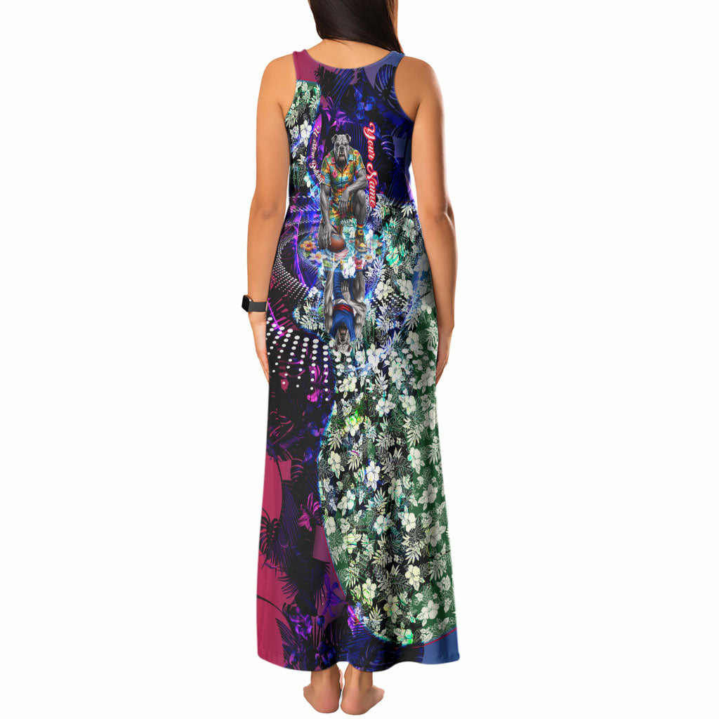 Personalized Western Bulldogs Football Tank Maxi Dress Tropical Hibiscus Flowers - Pacific Fusion Style