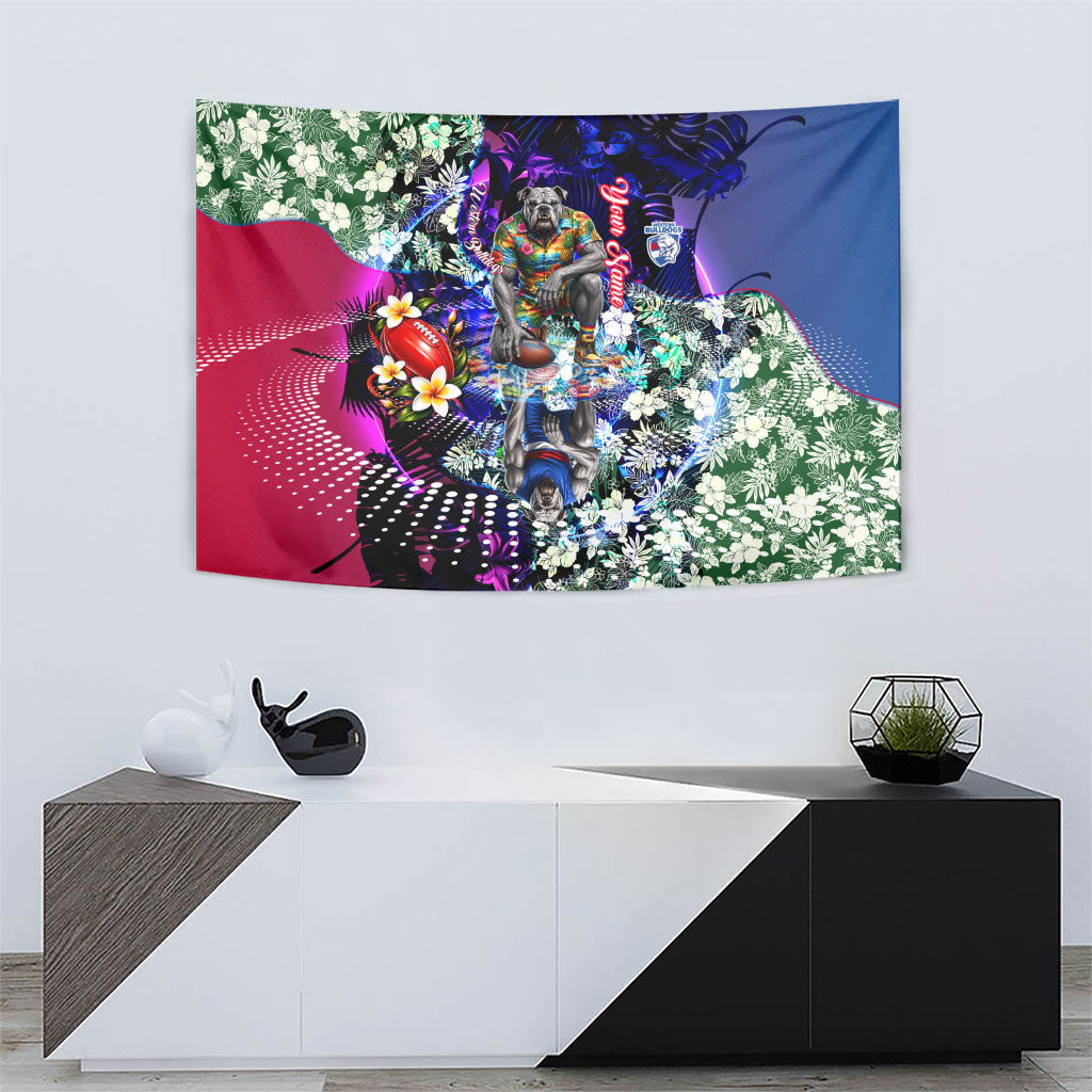 Personalized Western Bulldogs Football Tapestry Tropical Hibiscus Flowers - Pacific Fusion Style