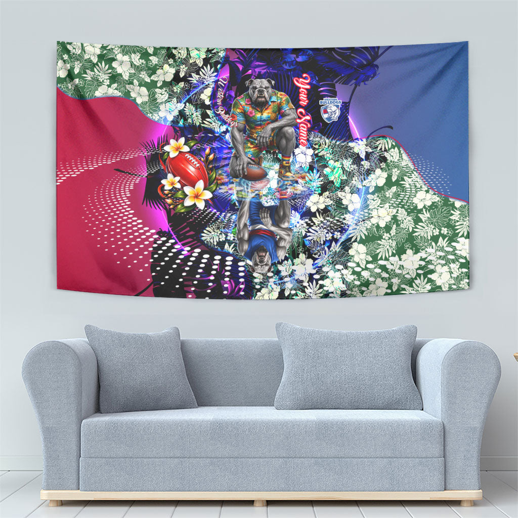 Personalized Western Bulldogs Football Tapestry Tropical Hibiscus Flowers - Pacific Fusion Style