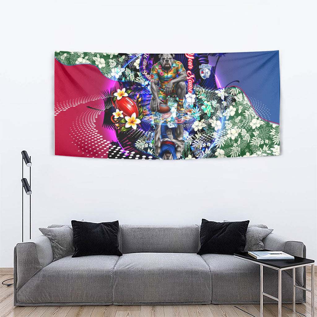 Personalized Western Bulldogs Football Tapestry Tropical Hibiscus Flowers - Pacific Fusion Style