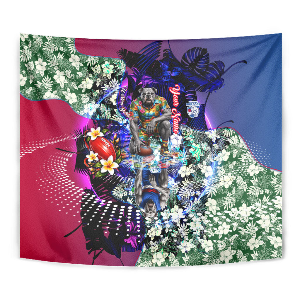 Personalized Western Bulldogs Football Tapestry Tropical Hibiscus Flowers - Pacific Fusion Style