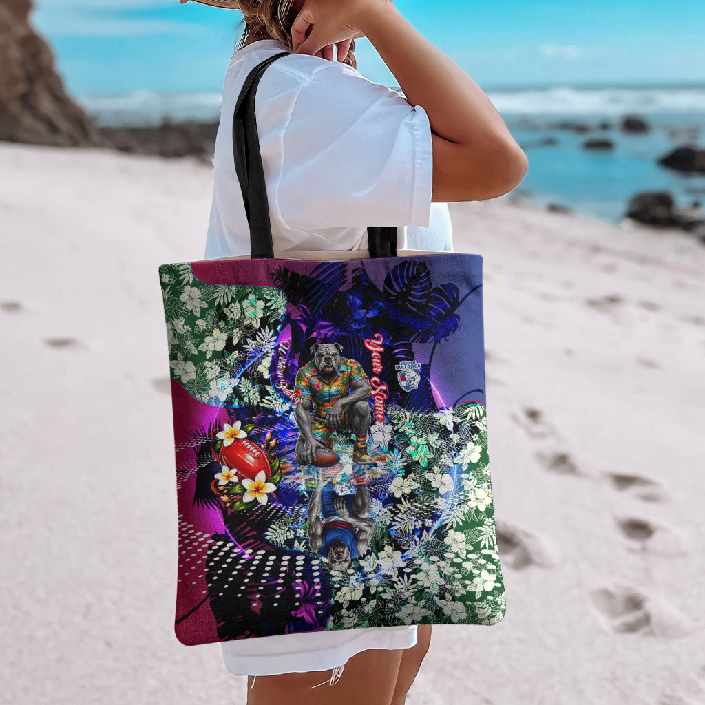 Personalized Western Bulldogs Football Tote Bag Tropical Hibiscus Flowers - Pacific Fusion Style