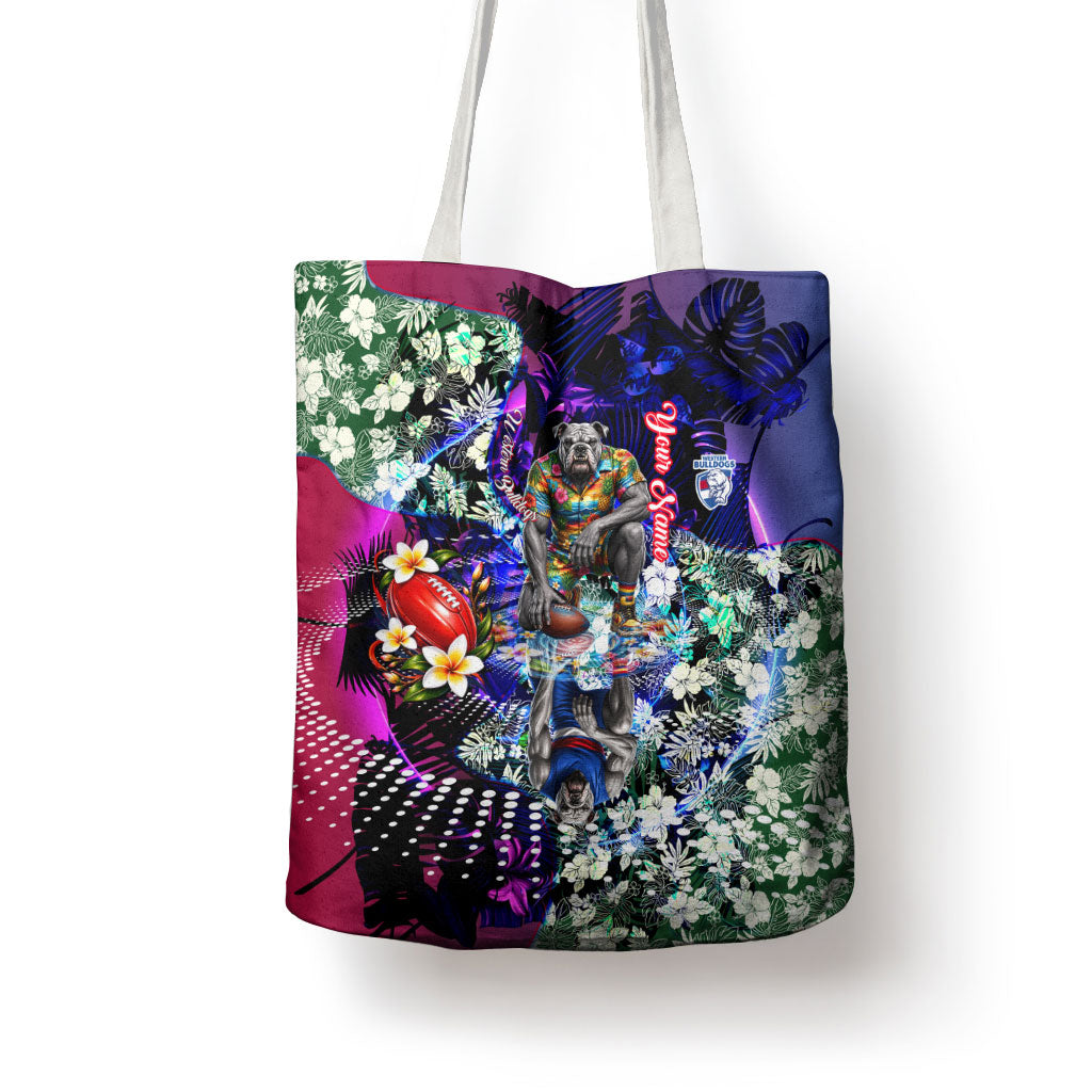 Personalized Western Bulldogs Football Tote Bag Tropical Hibiscus Flowers - Pacific Fusion Style
