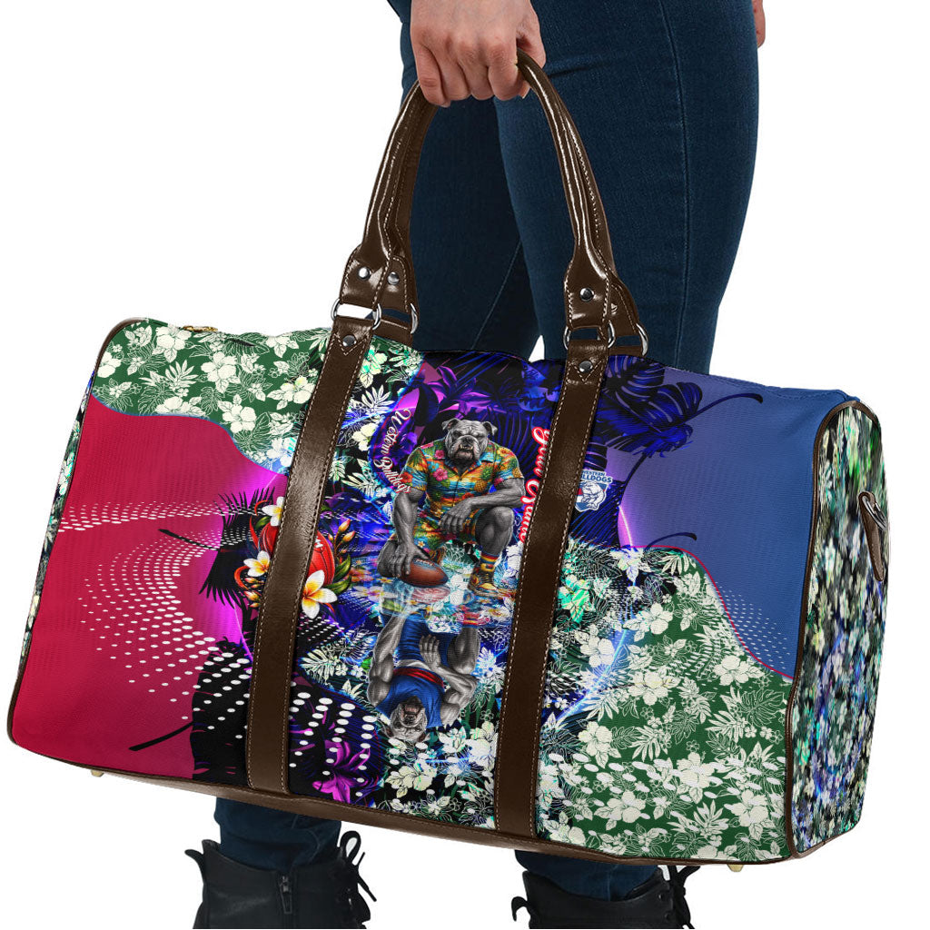 Personalized Western Bulldogs Football Travel Bag Tropical Hibiscus Flowers - Pacific Fusion Style