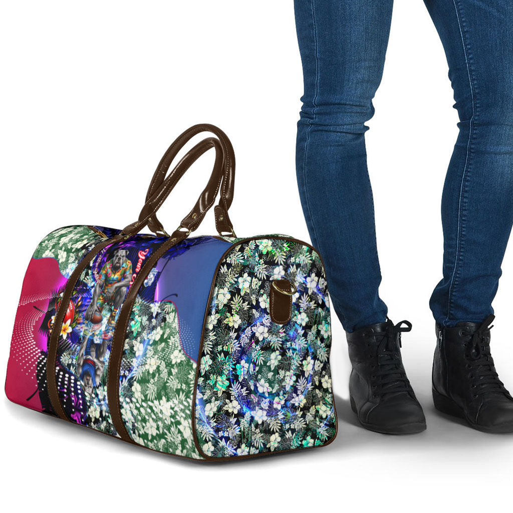 Personalized Western Bulldogs Football Travel Bag Tropical Hibiscus Flowers - Pacific Fusion Style